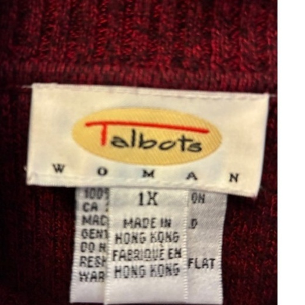 Talbots Turtleneck Sweater Flaw 1X Burgundy Good Ribbed Cotton Knit Long Sleeve - Picture 3 of 7